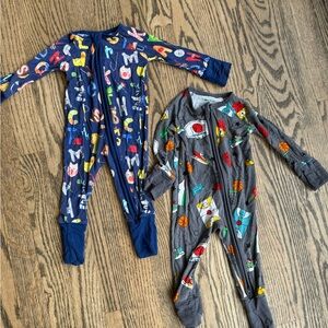 Little Sleepies Navy Alphabet & Gray Sports Print 2-Pack Footed One-Pieces
